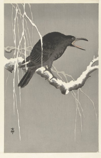 Kråke på snødekt tregren av Ohara Koson