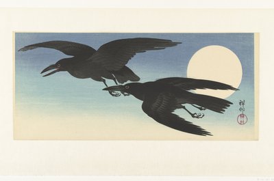 Galer ved fullmåne av Ohara Koson