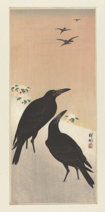 Kråker i snø av Ohara Koson