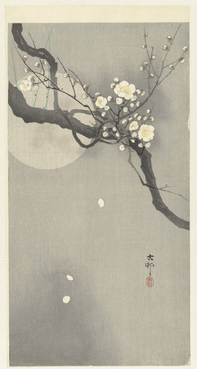Plommeblomstring og fullmåne av Ohara Koson
