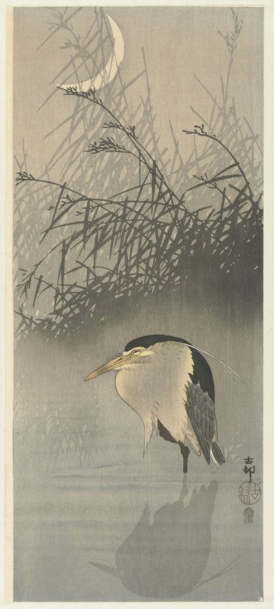 Hegre ved nymåne av Ohara Koson
