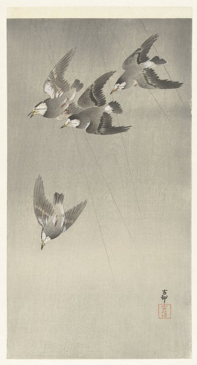 Stær i regnet av Ohara Koson