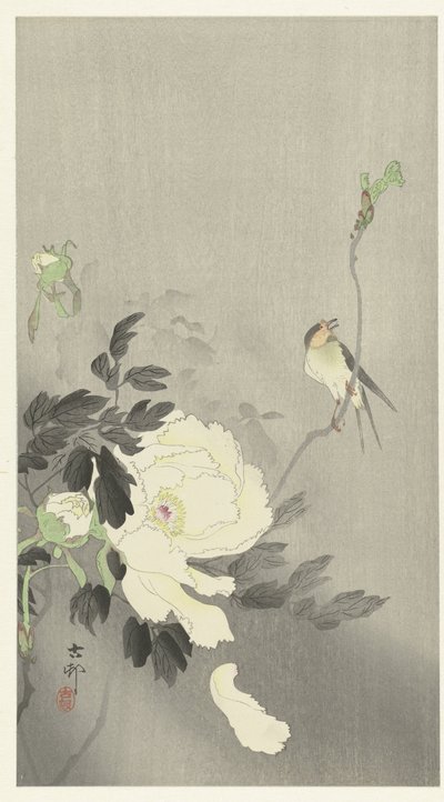 Svelg med Peony av Ohara Koson