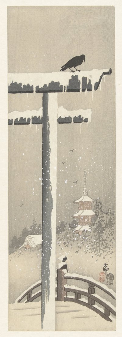 Torii i snøen av Ohara Koson