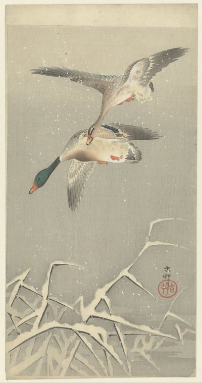 To villender på flukt av Ohara Koson