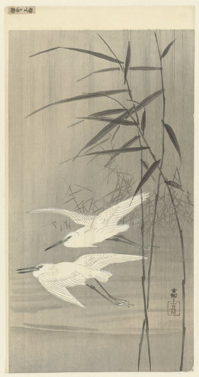 To egrets på flukt av Ohara Koson