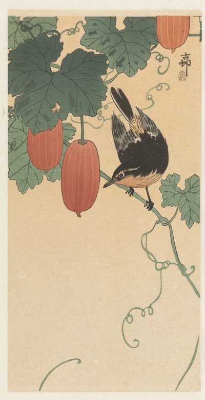 fugl og persimmon av Ohara Koson