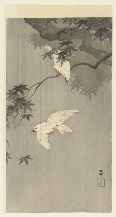 Fugler i regn av Ohara Koson
