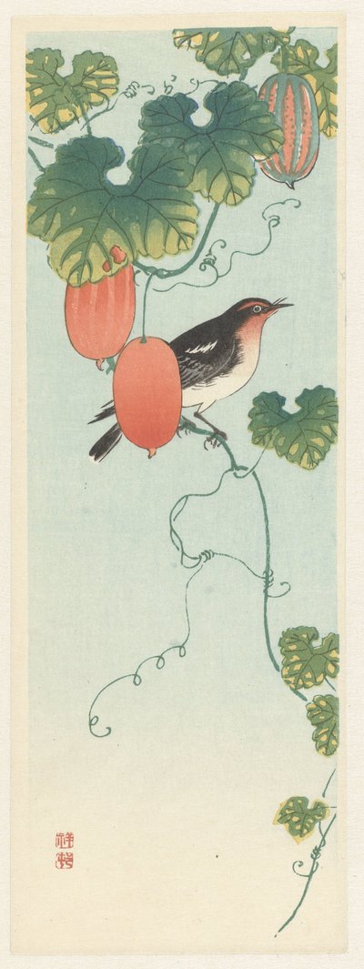 Sangfugl i agurkplante av Ohara Koson