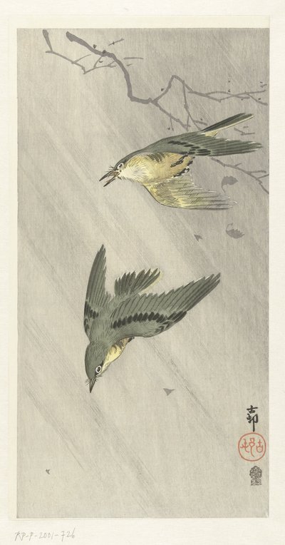 Sangfugler i regnet av Ohara Koson