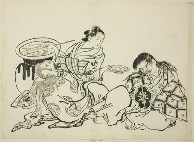 Courtesane Plying Shojo med Sake, no. 4 fra en serie på 12 trykk av Okumura Masanobu