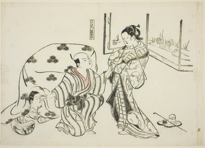 Kotatsu Dojoji, nei. 5 fra en serie på 12 trykk som viser parodier på skuespill av Okumura Masanobu