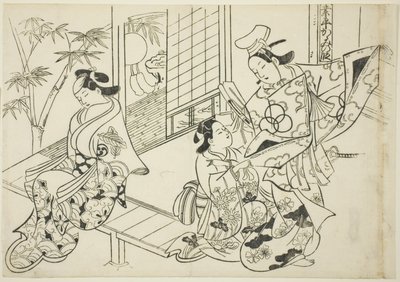 Narihira: The Mirror Scene (Narihira kagami no dan), fra serien "Famous Scenes from Japanese Puppet Plays (Yamato irotake)" av Okumura Masanobu