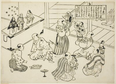 The Dressing Room of a Puppet Theatre, innholdsfortegnelsen fra serien "Famous Scenes from Japanese Puppet Plays (Yamato irotake)" av Okumura Masanobu