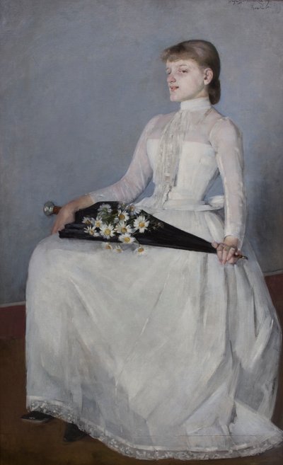 Fra en tur eller dame i hvit kjole av Olga Boznanska