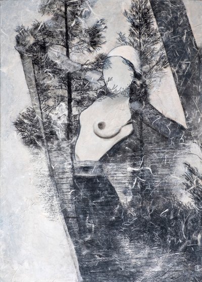 Hvit maske, 2024 (blandet teknikk på lerret) av Olivia Gozzano