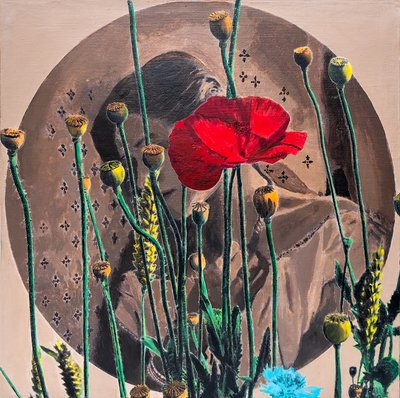 Formørket portrett, 2021 (blandet teknikk på lerret) av Olivia Gozzano