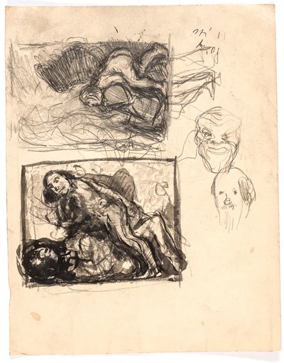 Studier for "Macbeth og heksene" og for "To kvinner kjemper om en mann" av Oluf Hartmann