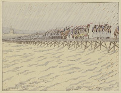 Napoleon og hans hær krysser Rhinen ved Kehl, 1. oktober 1805 av Onfray de Breville Job