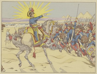Napoleon inspirerte troppene sine i slaget ved pyramidene, Egypt, 21. juli 1798 av Onfray de Breville Job