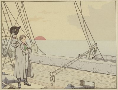 Napoleon om bord på HMS Bellerophon etter å ha overgitt seg til britene, 15. juli 1815 av Onfray de Breville Job