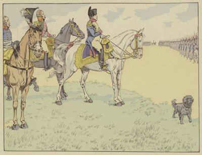 Napoleon gjennomgår den franske hæren etter å ha signert Tilsit-traktatene, 7. juli 1807 av Onfray de Breville Job
