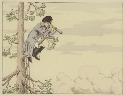 Napoleon ser på slaget ved Aspern-Essling fra toppen av et tre på øya Lobau, 22. mai 1809 av Onfray de Breville Job