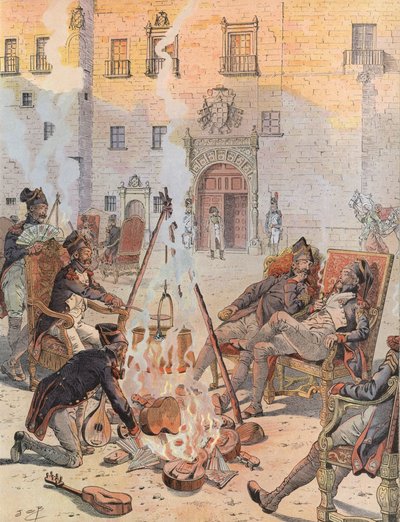 Napoleon var vitne til at noen av troppene hans slapper av ved Burgos av Onfray de Breville Job