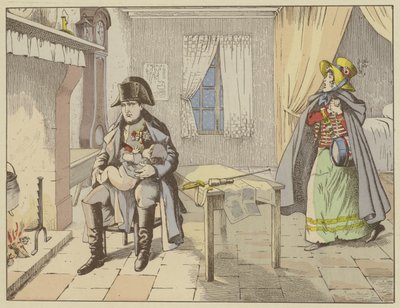 På kvelden av slaget ved Champaubert og på tampen av Montmirail, vugger en ettertenksom Napoleon babyen til en cantiniere, 10.–11. februar 1814 av Onfray de Breville Job