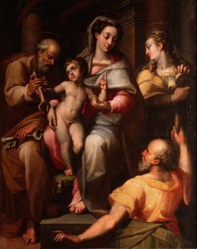 Hellig familie med St. Peter og St. Maria Magdalena av Orazio Samacchini