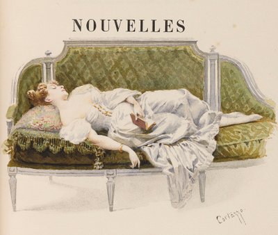 Halvtittel for Nouvelles av Alfred de Musset, 1887. av Oreste Cortazzo