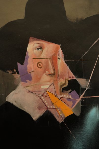 Detalj av Rembrandt-minnet, 2019–24 (olje og akryl på lerret) av Oscar Nin