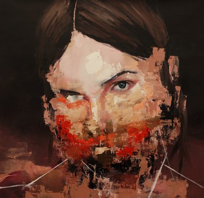 Forvrengt modell, 2019–24 (akryl, pastell og olje på lerret) av Oscar Nin