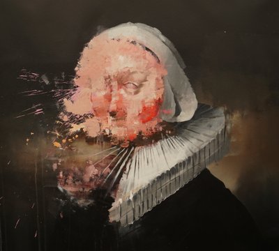 Portrett av kvinne - Etter Rembrandt, 2019–25 (akryl og olje på lerret) av Oscar Nin