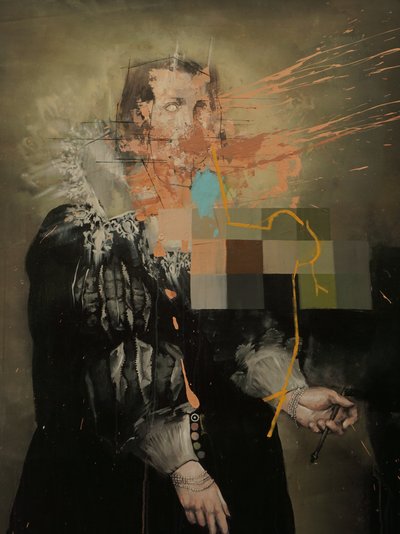 Gul linje, 2019 (akryl på lerret) av Oscar Nin