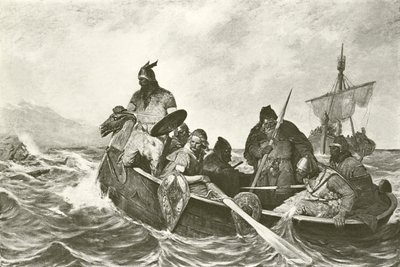 Leif Ericson utenfor kysten av Vineland (gravyr) av Oscar Wergeland