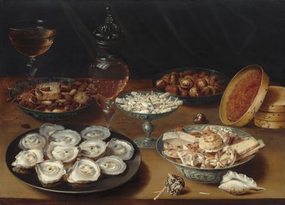Retter med østers, frukt og vin av Osias Beert the Elder