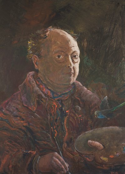 Selvportrett med Budgie av Oskar Laske