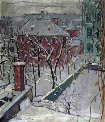 Vinterlandskap (olje på lerret) av Oskar Moll
