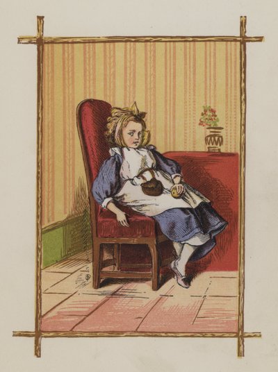 Jente sitter på en stol (farge litho) av Oskar Pletsch