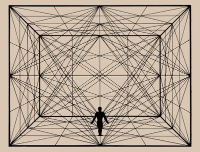 Figur i rommet med plangeometri og romlige avgrensninger, 1924-1925. av Oskar Schlemmer