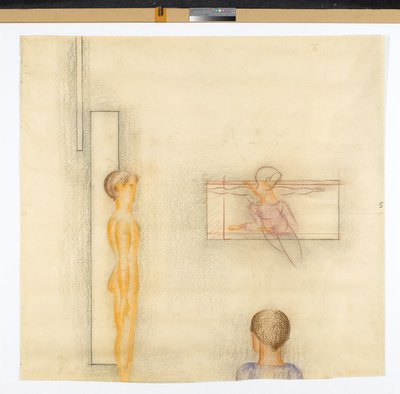 Folkwang-syklus: Gruppe på tre med svevende figur av Oskar Schlemmer