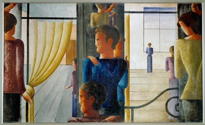 Gruppe på tolv med interiør (maleri på lerret) av Oskar Schlemmer
