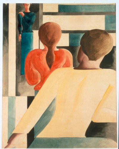 Interiør i blått, gult og rødt av Oskar Schlemmer