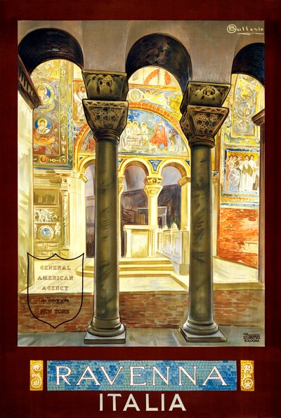 Ravenna reiseplakat, ca. 1925 (farge litho) av Osvaldo Ballerio