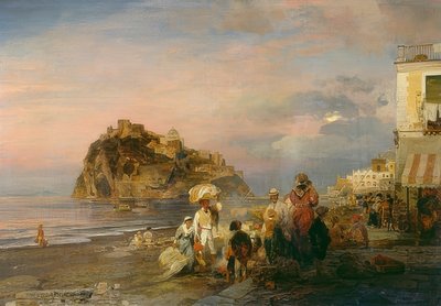 Kveldsstrand nær Ischia. 1879 av Oswald Achenbach