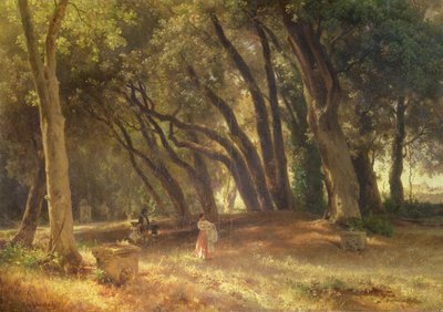 I hagen til Villa Borghese (olje på lerret) av Oswald Achenbach