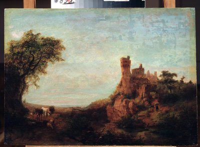 ""Paysage au chateau"" (Landskap med et slott) Peinture d'Oswald Achenbach (1827-1905) Statens kunstmuseum, Toula av Oswald Achenbach