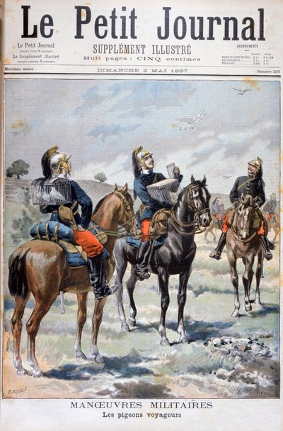 Franske militærmanøvrer: bruk av brevduer for å kommunisere, 1897 av Oswaldo Tofani