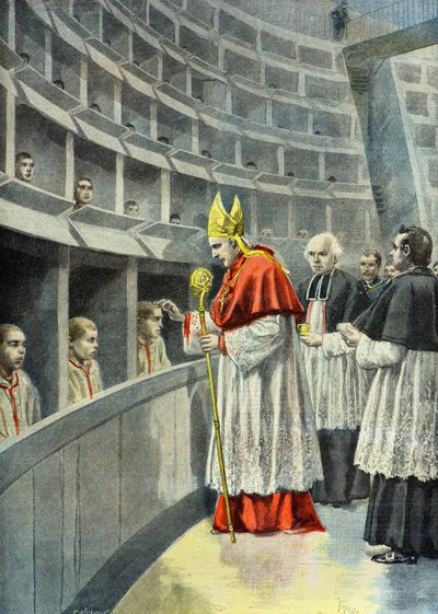 Monseigneur Richard gir bekreftelse til unge fanger på Petite Roquette av Oswaldo Tofani